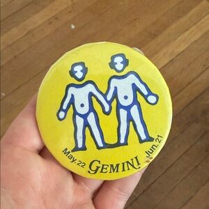 Vintage Gemini Zodiac button - Yellow